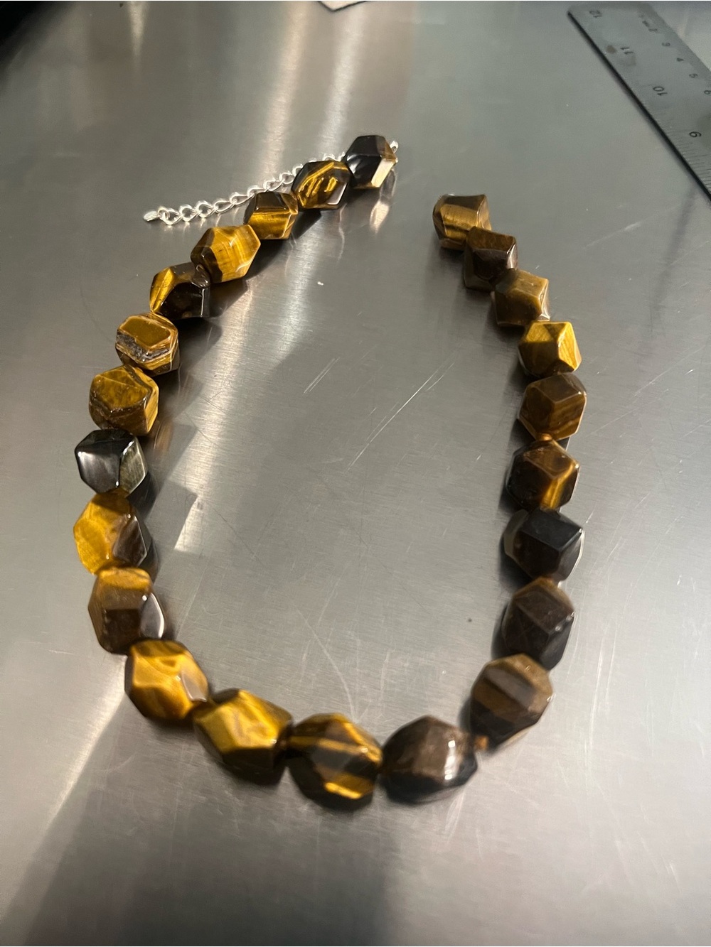 Tiger Eye Faceted 16”Necklace w/3” Sterling Silver Extender & Lobster Claw Clasp